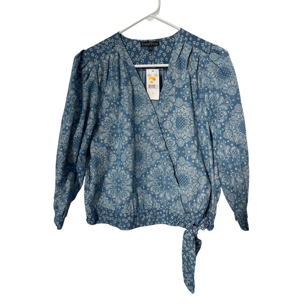 Bua Bua Paisley Floral Faux Wrap 3/4 Sleeve Blouse Womens L Bandana Bohemian NEW